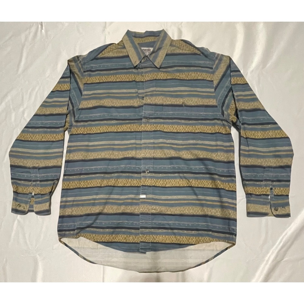 WRANGLER RUGGED WEAR LARGE MENS 16-16 1/2‎ 100% COTTON WESTERN SHIRT VINTAGE